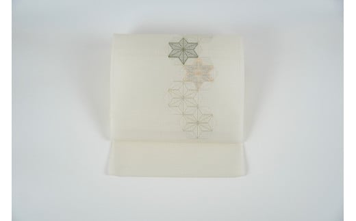 ＜丹後の藤布　遊絲舎＞八寸名古屋帯　「すかし麻の葉」（白）　【仕立て方法：平仕立て】　FY00105