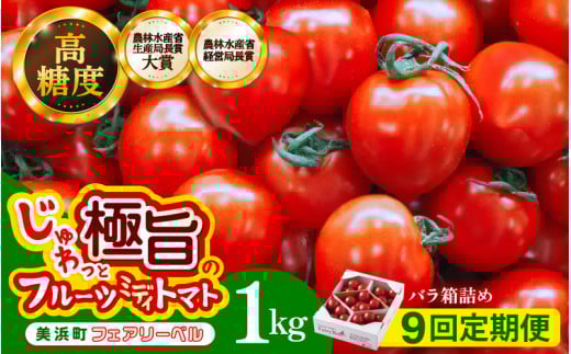 定期便 ≪9ヶ月連続お届け≫じゅわっと極旨のフルーツミディトマト 約1kg (バラ箱詰め) 【 とまと トマト フルーツトマト ミニトマト トマトジュース 野菜 やさい 人気 新鮮 産地直送 甘い 高糖度 完熟 食べやすい リコピン ビタミン ダイエット 美容 美肌 】 [m37-d001]
