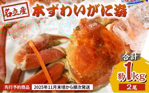 【先行予約商品　2025年11月末頃から順次発送します】名立産　本ずわいがに姿　2尾　合計約1.0kg　新潟 上越 ズワイガニ 冷凍カニ 海産物