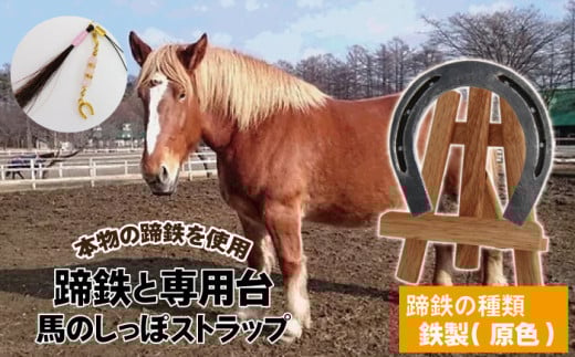蹄鉄 ( 鉄製 原色 )& 専用台 & 馬のしっぽの毛 ストラップ [馬っこパーク・いわて]/ 馬蹄 てい鉄 さび止め 錆止め サビ止め 鉄 ナチュラル 加工 馬毛 尻尾 栗毛 鹿毛 芦毛 誕生石 幸運 開運 厄除け 魔除け アイテム 本物 インテリア アクセサリー おすすめ