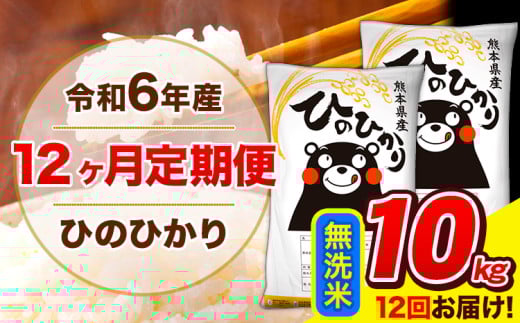 令和6年産 ひのひかり 【12ヶ月定期便】 無洗米  10kg (5kg×2袋) 計12回お届け 《お申し込み月の翌月から出荷開始》 熊本県産 無洗米 精米 ひの 米 こめ お米 熊本県 長洲町