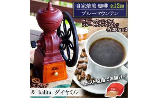 定期便 12回 自家焙煎 ブルーマウンテン 12ヶ月&ダイヤミル(200g×2×12回) お楽しみ Morrow珈琲