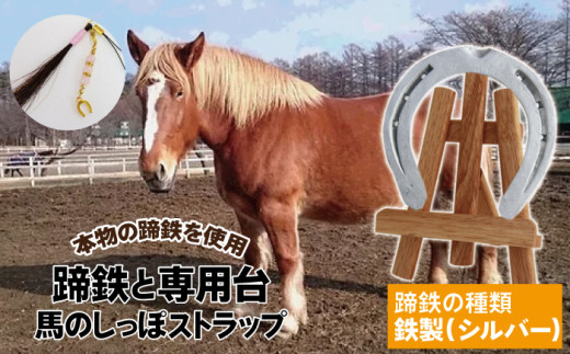 蹄鉄 ( 鉄製 シルバー )& 専用台 & 馬のしっぽの毛 ストラップ 【馬っこパーク・いわて】/ 馬蹄 てい鉄 さび止め 錆止め サビ止め 鉄 銀 銀色 加工 馬毛 尻尾 栗毛 鹿毛 芦毛 誕生石 幸運 開運 厄除け 魔除け アイテム 本物 インテリア アクセサリー おすすめ 820229 - 岩手県滝沢市