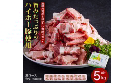 豚肉 阿武町産 豚肩ロース 角切り 250g×20パック 小分けセット | 携帯の電波も届かない環境で育った旨みたっぷりのハイポー豚 豚 肉 お肉 ※配送不可:離島