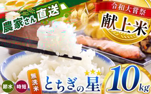 令和大嘗祭献上米！真岡市産 とちぎの星（無洗米）10kg | 新米 お米 米 こめ おにぎり おむすび お弁当 ごはん ご飯 ライス 丼ぶり 真岡産コシヒカリ 白米 真岡市 栃木県 2150858 - 栃木県真岡市