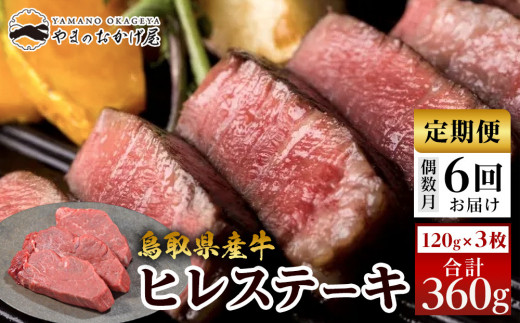 22-3.【6回定期便】鳥取県産牛ヒレステーキ　３枚　計360ｇ×６回