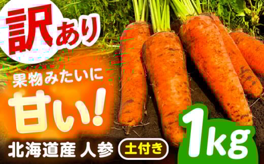 北海道 訳ありにんじん 1kg（土付き）《足寄町》【餌取農場】 北海道産 甘い 訳あり 人参 野菜 根菜 ニンジン 1kg 道産 キャロット 糖度高め サラダ ジュース 生鮮野菜　北海道産 あしょろ 足寄 [BEBA003]