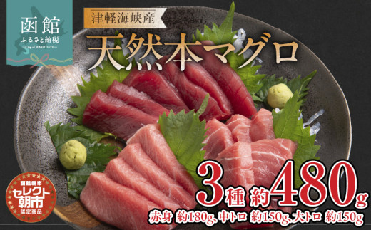セレクト朝市「津軽海峡産天然本まぐろ」(赤身 約180g、中トロ 約150g、大トロ 約150g)_HD009-033