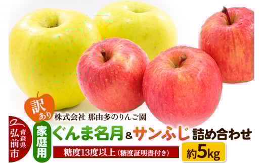 りんご【訳あり】家庭用 ぐんま名月＆サンふじ 詰め合わせ 約5kg 糖度13度以上（糖度証明書付） 1558499 - 青森県弘前市