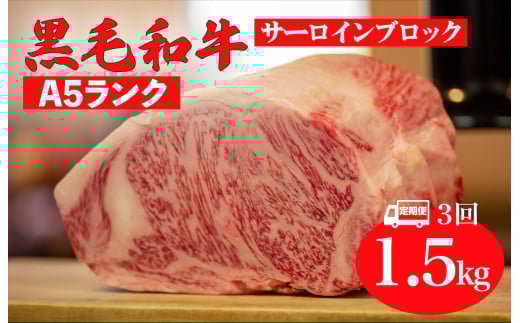【全3回定期便】黒毛和牛 A5ランク サーロイン ブロック 1.5kg ステーキ用ソース付 サーロイン さーろいん ステーキ ブロック肉 和牛 サーロイン 贈答 ギフト 父の日 お中元