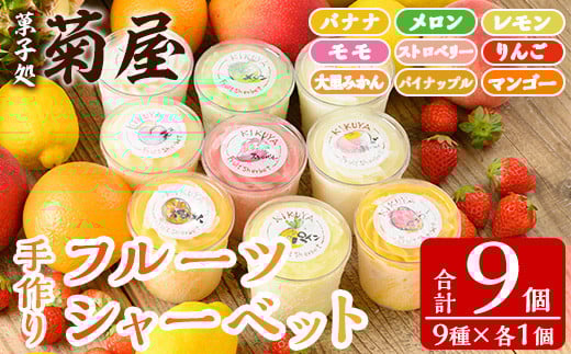 ＜数量・期間限定＞ 9種の 手作り フルーツ シャーベット 9個セット（フルーツシャーベット9種各1個）【A-1894H】
