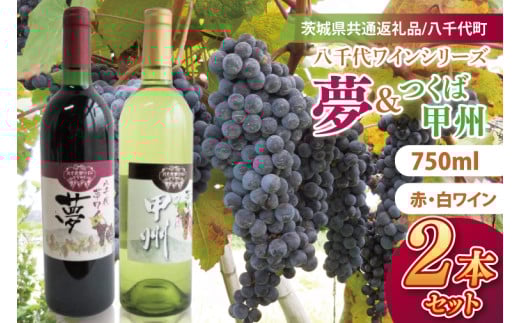 【先行予約】八千代夢ワインシリーズ　夢（赤）・つくば甲州（白）２本セット【茨城県共通返礼品／八千代町】│ ワイン 赤ワイン 白ワイン ブドウ 甲州 和食 飲み比べ 国産 茨城県 取手市（BM008）