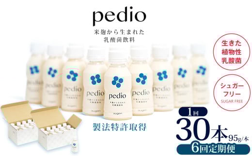 【定期便6回】植物性乳酸菌発酵飲料「pedio」(ペディオ)95g×30本 | 送料無料 定期便 冷凍 生きた植物性乳酸菌 シュガーフリー 植物由来 米 米こうじ 乳酸菌 栃木県 下野市 飲み物 飲料 栃木県 下野市 送料無料 