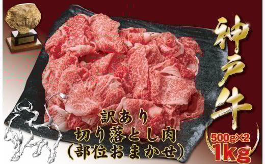 神戸牛(神戸ビーフ)訳あり  切り落とし肉 500g×2 計1kg　