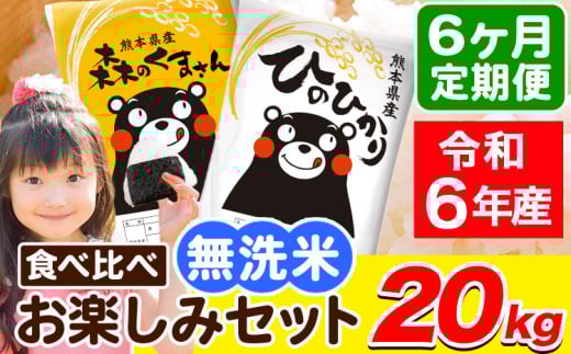 令和6年産 無洗米【6ヶ月定期便】ひのひかり 森のくまさん 2種 食べ比べ 20kg (5kg × 4袋) 計6回お届け 無洗米 熊本県産 単一原料米 ひの 森くま 熊本県 荒尾市《お申し込み月の翌月から出荷開始》