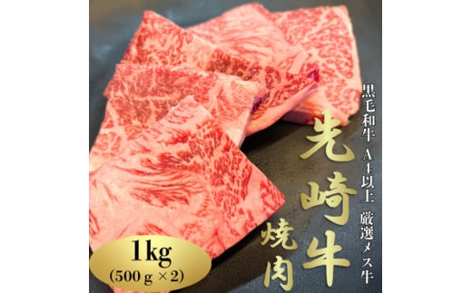 ＜先崎牛＞A4等級以上の希少な厳選メス牛◆ロース焼肉1kg(500g×2パック)【1630417】