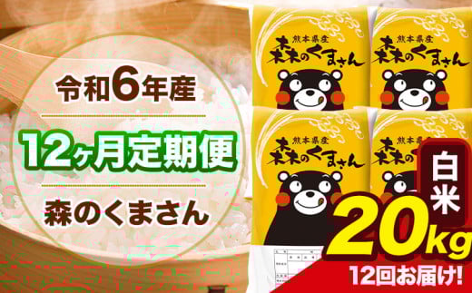 令和6年産 森のくまさん 【12ヶ月定期便】 白米 《お申し込み月の翌月から出荷開始》 20kg (5kg×4袋) 計12回お届け 熊本県産 単一原料米 森くま 熊本県 玉東町 2151053 - 熊本県玉東町