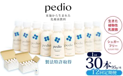 【定期便12回】植物性乳酸菌発酵飲料「pedio」(ペディオ)95g×30本 | 送料無料 定期便 冷凍 生きた植物性乳酸菌 シュガーフリー 植物由来 米 米こうじ 乳酸菌 栃木県 下野市 飲み物 飲料 栃木県 下野市 送料無料 