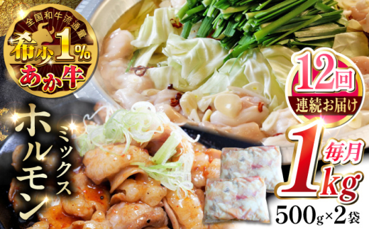 【全12回定期便】熊本和牛あか牛ホルモン 1kg 【有限会社 三協畜産】 [YCG175] 2148575 - 熊本県山都町