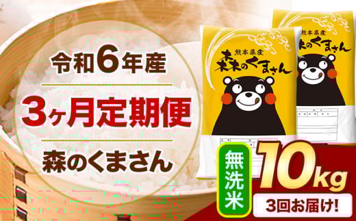 【3ヶ月定期便】令和6年産 無洗米  森のくまさん 10kg 5kg×2袋  《お申込み月の翌月から出荷開始》 熊本県産 無洗米 精米 米 こめ コメ お米 kome