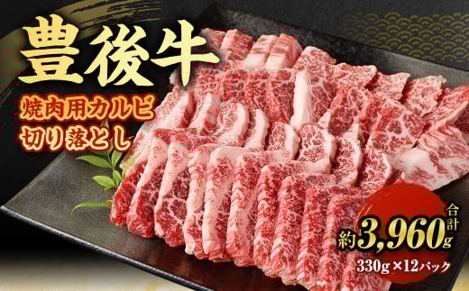 【大分県産】 豊後牛 焼肉用 カルビ 切り落とし 約3.96kg （約330g×12パック） 牛肉 中落ち