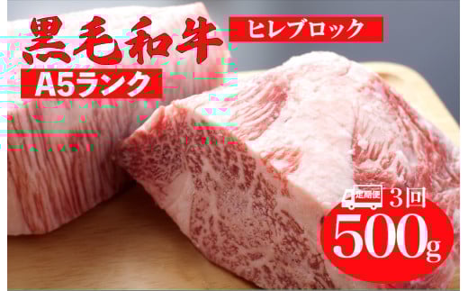 【全3回定期便】黒毛和牛 A5ランク ヒレ ブロック 500g ソース付 和牛 冷蔵 冷蔵便 ブロック肉 牛肉 ヒレ肉 ヒレステーキ フィレ 贈答 ギフト お中元