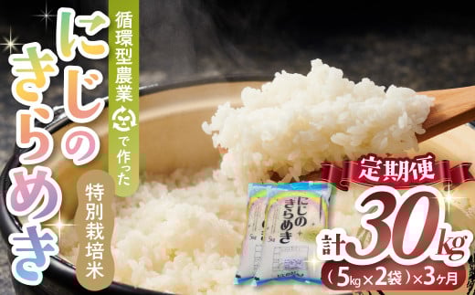 【3ヶ月定期便】令和7年産 計30kg 10kg (5kg×2) ×3回 9月開始 特別栽培米 循環型農業で作った「にじのきらめき」米 コメ こめ 特別栽培 先行 先行予約  精米 白米 人気 おすすめ 30kg 10kg 5kg 三重県 多気町 TC-0603
