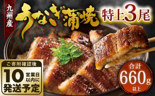 九州産 うなぎ 蒲焼 特上 3尾 計660g以上 (1尾あたり220~235g)【順次発送】 2152254 - 福岡県北九州市