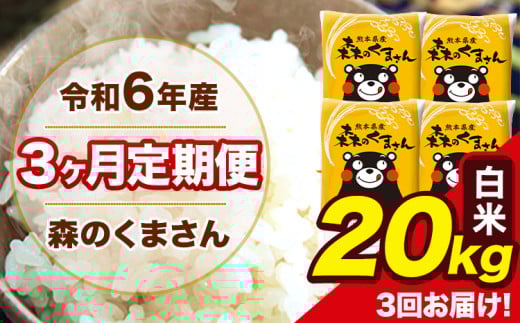 令和6年産 森のくまさん 白米 20kg 5kg×4袋 計3回お届け 《お申し込み月の翌月から出荷開始》 お米 こめ 熊本県産 ご飯 備蓄
