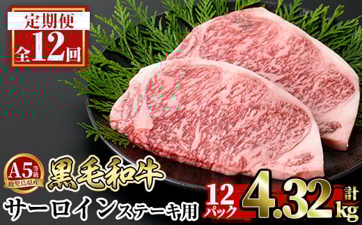 a853-G ≪A5等級≫鹿児島県産黒毛和牛サーロイン2枚入り(12回定期便) ギフト箱入り【水迫畜産】姶良市 国産 牛肉 ステーキ ステーキ肉 和牛