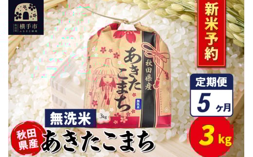 《令和7年産 新米受付》《定期便5ヶ月》あきたこまち 3kg×1袋【無洗米】令和7年産 秋田県産 こまちライン 2154624 - 秋田県横手市