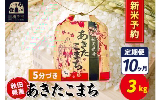 《令和7年産 新米受付》《定期便10ヶ月》あきたこまち 3kg×1袋【5分づき】令和7年産 秋田県産 こまちライン 2154736 - 秋田県横手市