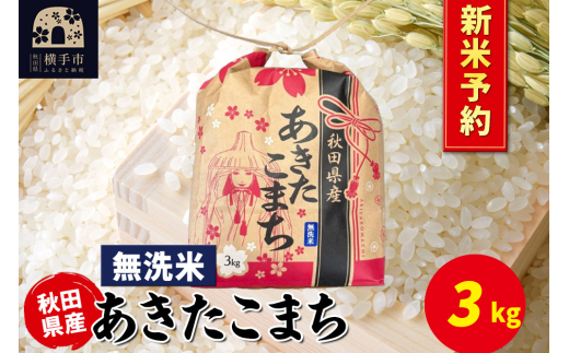 《令和7年産 新米受付》あきたこまち 3kg×1袋【無洗米】令和7年産 秋田県産 こまちライン 2154620 - 秋田県横手市