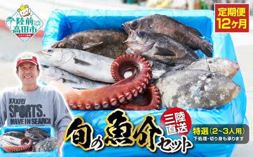 【12ヶ月定期便 / 下処理しない】特選 三陸海の恵み詰め合わせ(1回あたりのお届け目安：2～3人用) 【 無添加 鮮魚 三陸産 国産 天然 海鮮 お刺身 魚介 魚介類 詰め合わせ セット お手軽 】岩手 陸前高田市 産地直送 RT1187 625763 - 岩手県陸前高田市