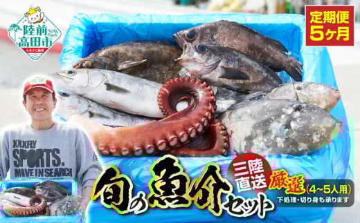 【5ヶ月定期便 / 下処理しない】厳選 三陸海の恵み詰め合わせ(1回あたりのお届け目安：4～5人用) 【 無添加 鮮魚 三陸産 国産 天然 海鮮 お刺身 魚介 魚介類 詰め合わせ セット お手軽 】岩手 陸前高田市 産地直送 RT2585