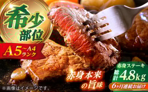 【全6回定期便】長崎和牛 希少部位 赤身 ステーキ 200g×4 【KRAZY MEAT】 和牛 肉 牛肉 BBQ 冷凍 A5 A4 [RCQ009]