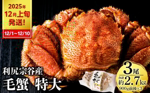 【2025年12月1日～12月10日発送】 毛ガニ 特大（900g前後） 3尾＜利尻漁業協同組合＞ 2159010 - 北海道利尻富士町