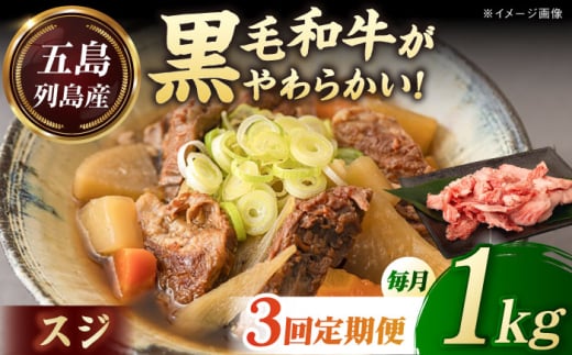 [全3回定期便]五島列島産 黒毛和牛 スジ 1kg 五島市/山口Farm 