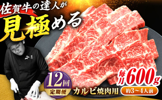 【全12回定期便】高評価!  佐賀牛 カルビ 600g 肉 牛 牛肉 吉野ヶ里町/ミートフーズ華松 [FAY104]
