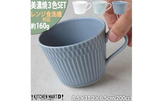 【美濃焼】 さざなみ 8.5カフェカップ 3色セット 白 青白 ブルーグレー 瑞浪市 / JS企画 皿 カフェカップ 食器 セット マグカップ [AZAZ106] 1063406 - 岐阜県瑞浪市