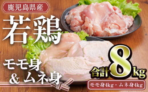 鹿児島県産若鶏セット(合計4kg・モモ2kg、ムネ2kg) 小分け 冷凍 セット【TRINITY】A759