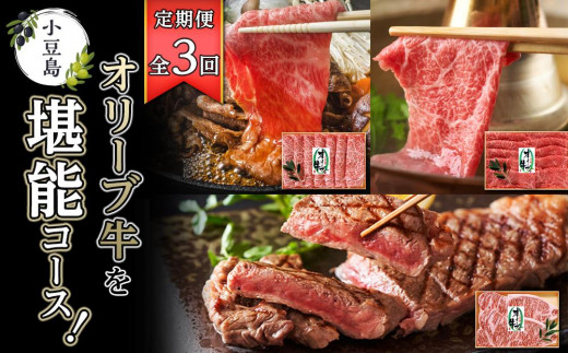 [定期便全3回]小豆島オリーブ牛を堪能コース!