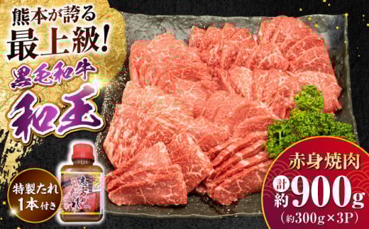 熊本県産 A5等級 黒毛和牛 和王 柔らか赤身焼肉 約300g×3P 計約900g タレ1本付き【帝神志方ミート 株式会社】 [AYCH086] 2052866 - 熊本県合志市