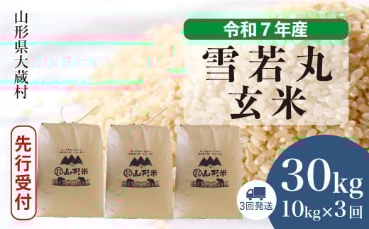 ＜令和7年産米先行受付＞ 大蔵村産 雪若丸 【玄米】 30kg定期便 （10kg×3回発送）＜配送時期選べます＞