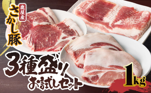 2297 鹿屋産 さかし豚 3種盛り お試しセット 1kg KN079-008 1124009 - 鹿児島県鹿屋市