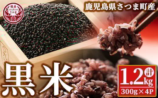 s327 [毎月数量限定]さつま町で育った黒米[さつま黒もち](計1.2kg・300g×4個) 鹿児島 国産 九州産 黒米 こくまい くろまい 有色米 [山崎農場]