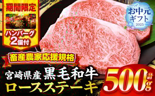 【お中元(7月15日)までにお届け】【期間・数量限定】畜産農家応援！宮崎県産黒毛和牛ロースステーキ250g×2・国産牛ハンバーグ100g×2個_M132-091-B2-7C