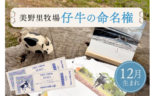 【12月生まれ】仔牛の命名権・命名書・カレンダー・キーホルダーセット＆グリーティング（5月～6月）券+フリードリンク券2枚付き 90-H