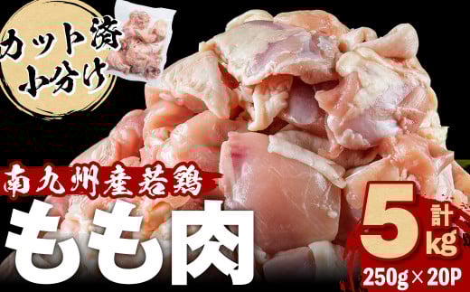 ふるさと納税】小分けで便利！南九州産産若鶏もも肉切身 計5kg(250g×20P) 鶏肉 とり肉 鳥肉 鶏もも肉 とりもも もも肉 もも モモ 若鶏 小分け 真空 真空パック 保存 カット カット済 唐揚げ 煮物 鍋 おかず お弁当などに a9-041