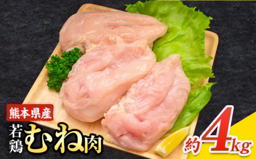 大容量 鶏肉 熊本県産 若鶏むね肉 内容量 4kg《30日以内に出荷予定(土日祝除く)》 　モモ肉 モモ 若鶏モモ 鶏モモ ムネ 鶏ムネ ムネ肉 若鶏ムネ